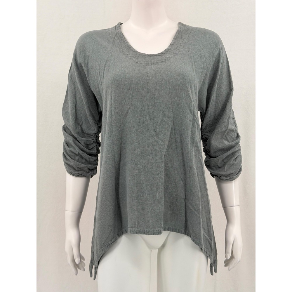 Oh My Gauze Top Women 1 Small Medium Gray Tunic Ruched Asymmetrical Gauzy Cotton